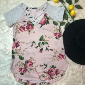 Cross front v-neck floral tunic
